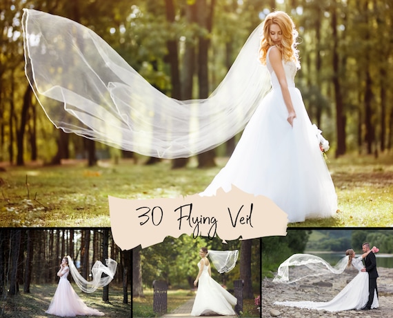 30 Flaying REAL veil overlays,  My original photos, Wedding flying fabric, Photoshop overlay, png file