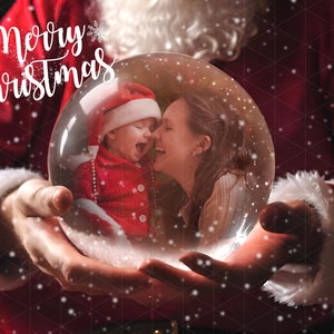 Boule à neige Père Noël, fond numérique Noël, superpositions de PNG, superposition de Photo, Clipart Noël