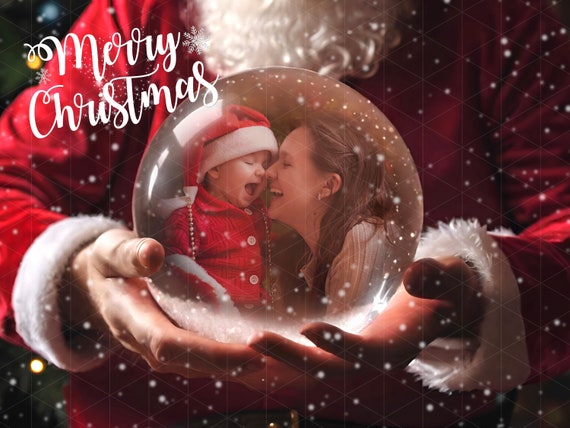 Santa Snow Globe, Christmas Digital Background ,PNG Overlays, Photo Overlay, Christmas Clipart