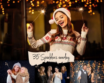 35 Sparkler Photoshop Overlays, Transparent PNG + JPG