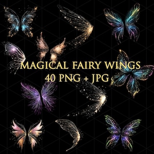 40 Magical Fairy Wings Overlays, Transparent files Graphics, Digital Overlays, PNG + JPG