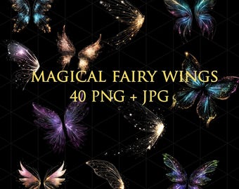 40 Magical Fairy Wings Overlays, Transparent files Graphics, Digital Overlays, PNG + JPG