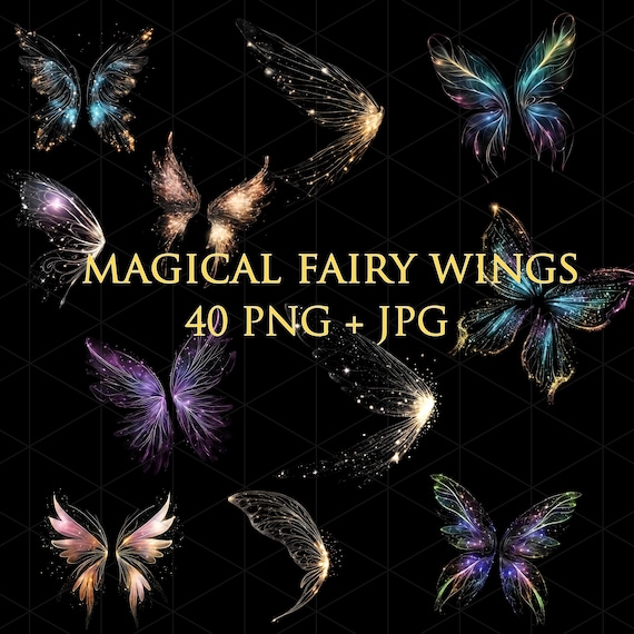 40 Magical Fairy Wings Overlays, Transparent files Graphics, Digital Overlays, PNG + JPG