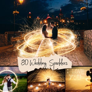 80 Wedding Sparklers, Photoshop Overlays, Transparent PNG + JPG