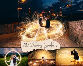 80 Wedding Sparklers, Photoshop Overlays, Transparent PNG + JPG