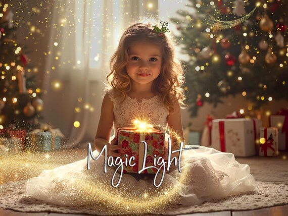 65 Magic light overlays, Gold fairy dust, Christmas overlays, photoshop overlays