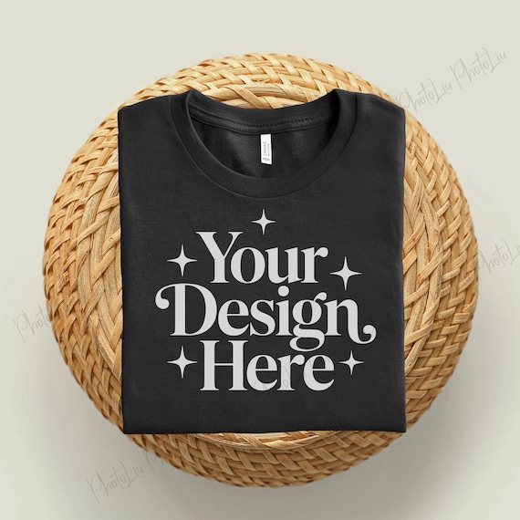 Bella Canvas 3001 Mockup, Boho Flat Lay Tshirt Mock-up, Black Tshirt Mock-up