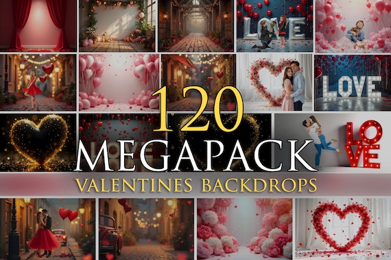 120 Megapack Valentines Digital Backdrops, Gold heart backdrops, Pink romantic love backdrops, Love Letters background, Balloon Backdrops
