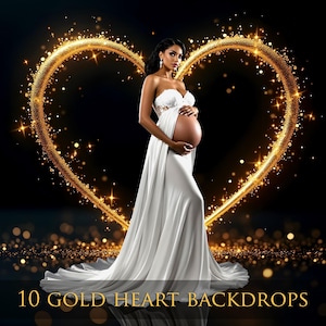 10 Gold Heart Digital Backdrops, Valentines Day Digital Backdrops, Romantic Love Heart, Gold Heart Backdrops, Maternity Backdrop