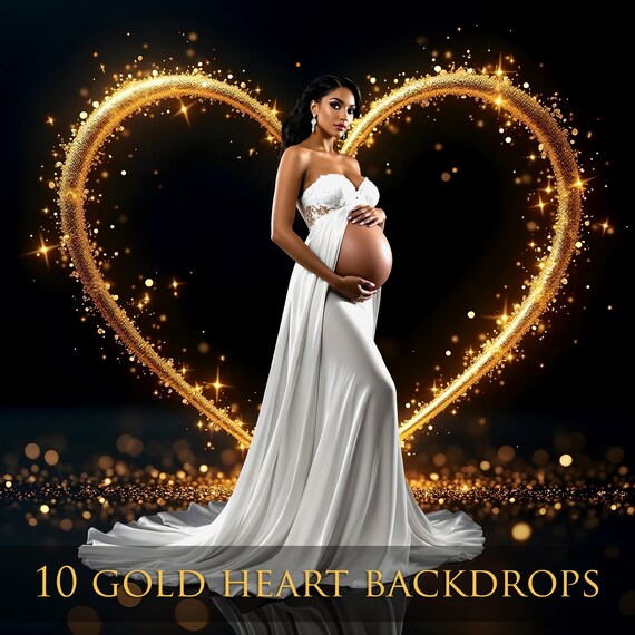 10 Gold Heart Digital Backdrops, Valentines Day Digital Backdrops, Romantic Love Heart, Gold Heart Backdrops, Maternity Backdrop