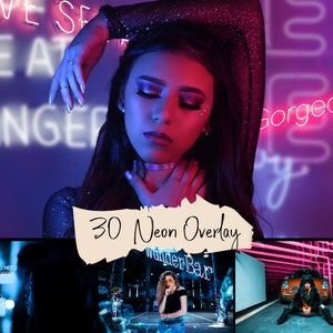 30 Neon light effects overlays, Transparent PNG + JPG