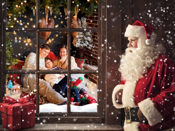 Santa Window, Christmas Digital Background ,PNG Overlays, Photo Overlay, Christmas Clipart