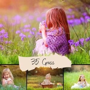 May include: Three young girls in a field of purple flowers. The first girl is wearing a purple dress and a white crocheted shawl. The second girl is holding a white rabbit. The third girl is wearing a white dress with a unicorn horn headband.