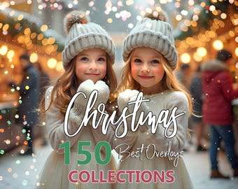 Christmas Photo Overlays: Bokeh, Lights, Santa (PNG + JPG Digital Download)