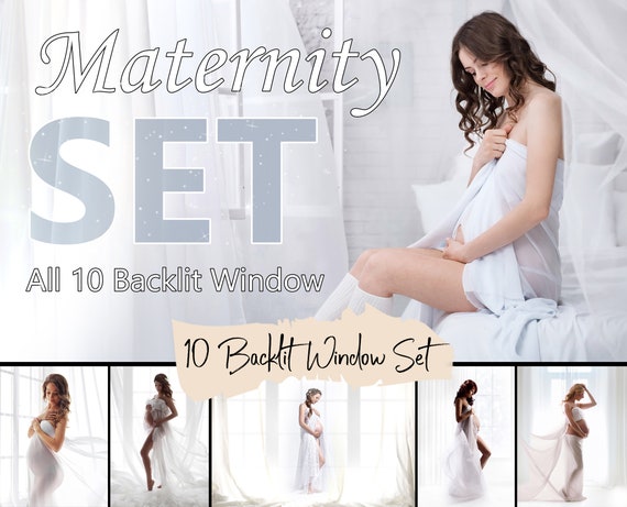10 Backlit Window Digital Backdrops SET, Maternity photography, white curtain digital backdrop, pregnant photography, bright Window