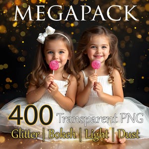 400 Bokeh Photo Overlays: Glitter, Light, Dust ,Twinkle, Transparent PNG + JPG
