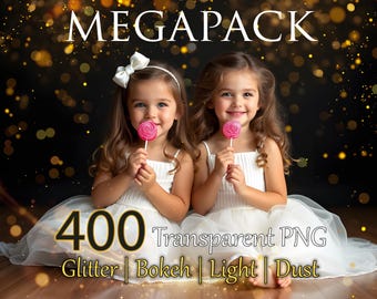 400 Bokeh Photo Overlays: Glitter, Light, Dust ,Twinkle, Transparent PNG + JPG