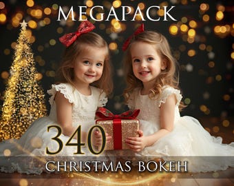 340 Megapack Christmas Bokeh Overlays: Gold Glitter, Tree lights, Twinkle Effects - Transparent PNG + JPG