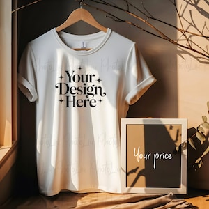 White Gildan 64000 Mockup, Gildan Softstyle Solid Shirt Mock, White T-shirt Photo, Boho Hanging Tshirt Mock-up