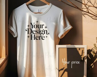 Bella Canvas 3001 White T-shirt Mockup: Boho Style (JPG File)