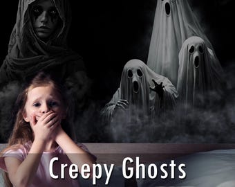 50 Creepy Halloween Ghost Overlays, Photoshop Effects, Transparent PNG