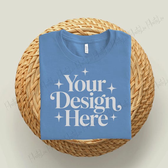 Bella Canvas 3001 Mockup, Boho Flat Lay Tshirt Mock-up, Light blue Tshirt Mock-up