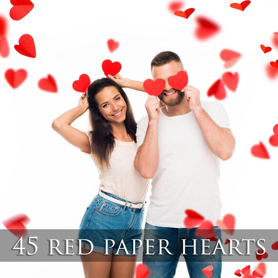 45 Red paper heart valentines day overlays