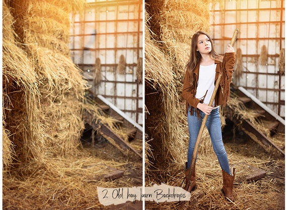 2 Old hay barn backdrops, high quality digital background