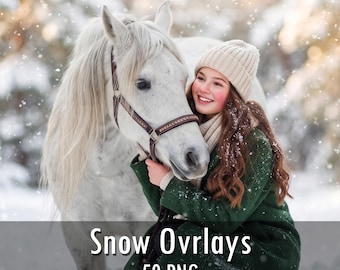 50 Realistic Snow Photo Overlays, Falling Snow Effects, Transparent PNG