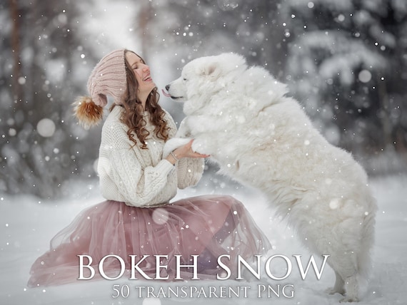 50 Bokeh Snow Overlays: Transparent PNG Photo Effects (Digital Download)