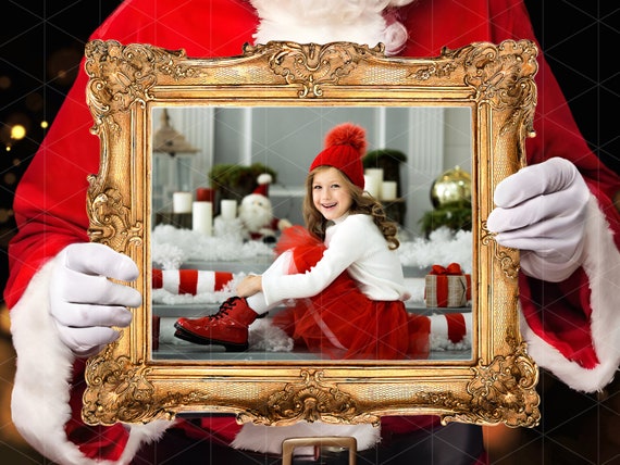 11 Santa Frame Vintage, Christmas Digital Backdrops, PNG Overlays, Photo Overlay, Christmas Clipart