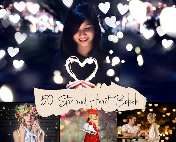50 Star and heart bokeh overlays