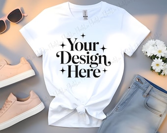 White Gildan 64000 Mockup , White T-shirt Photo