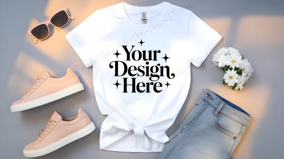 White Gildan 64000 Mockup , White T-shirt Photo