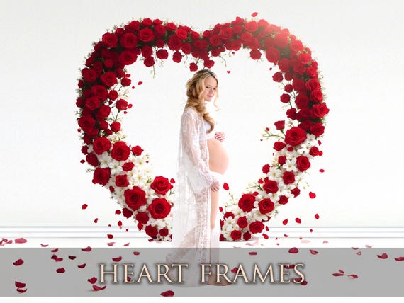 23 Floral heart frames digital backdrops, Wedding backdrops, Maternity Digital Background, Valentines day, Red Roses Floral Backdrops
