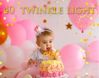 40 Twinkle Light Photo Overlays: Gold Bokeh, Cake Smash Photography (PNG+JPG Digital Download)