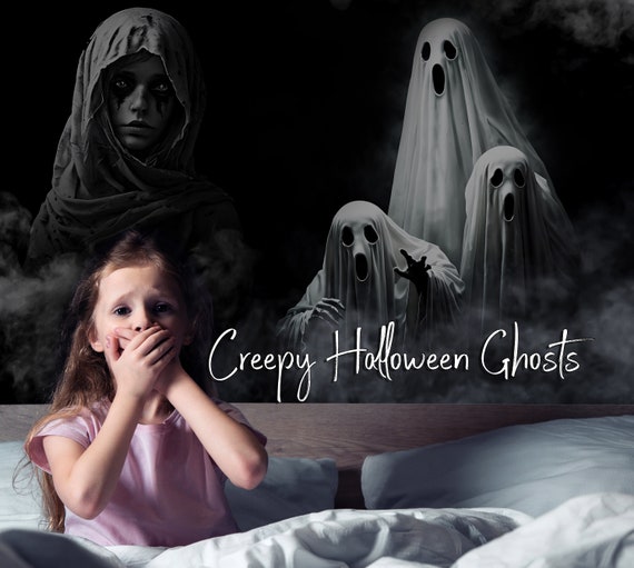 50 Creepy Halloween Ghosts Overlays, Ghostly Effect, Spooky Layers