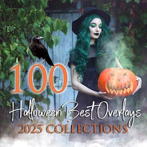 100+ Halloween Photo Overlays: Spooky Fog, Bats, Cobwebs (PNG & JPG Digital Download)