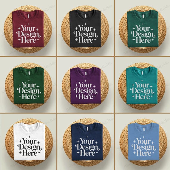 9 Mockup Bundle  Bella Canvas 3001, Boho Flat Lay Tshirt Mock-up, Black Tshirt Mock-up