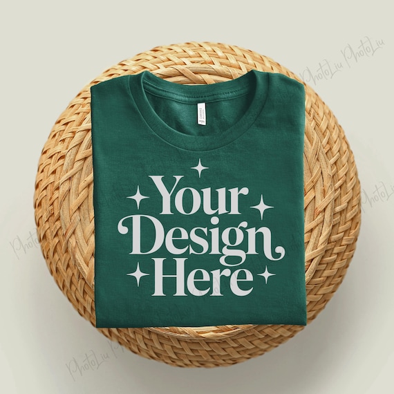 Bella Canvas 3001 Mockup, Boho Flat Lay Tshirt Mock-up, Green Tshirt Mock-up