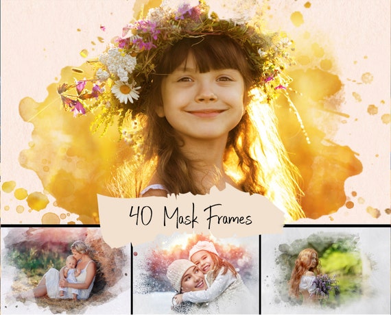 40 Watercolor portrait paint masks frames