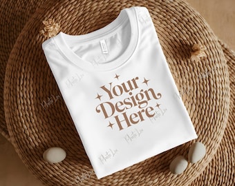 White Bella Canvas 3001 Mockup: Boho T-shirt Flat Lay (Digital Download)