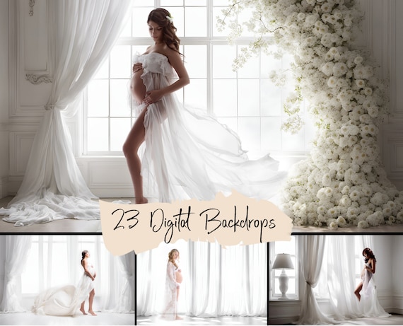 23 Backlit Window Digital Backdrops, Maternity photography, white curtain digital backdrop