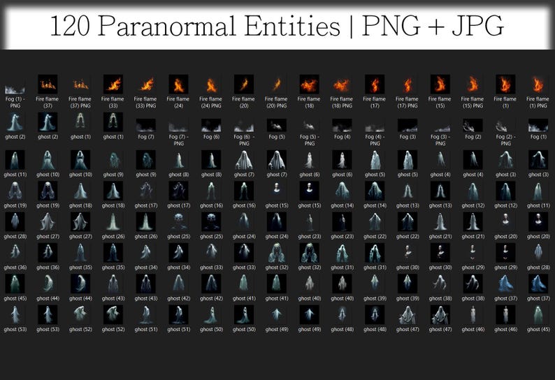 120 Paranormal Entities Overlays: Fog, Fire, Ghostly Effects (PNG + JPG ...