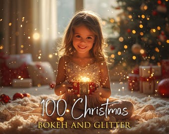 100 Christmas bokeh and glitter, Christmas blowing glitter, Gold bokeh, Christmas tree lights, Transparent PNG + JPG