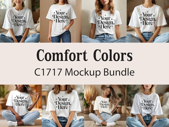 8 White Comfort Colors 1717 Mockup Tshirt Mockup Bundle | CC 1717 T-Shirt Mock-up Bundle