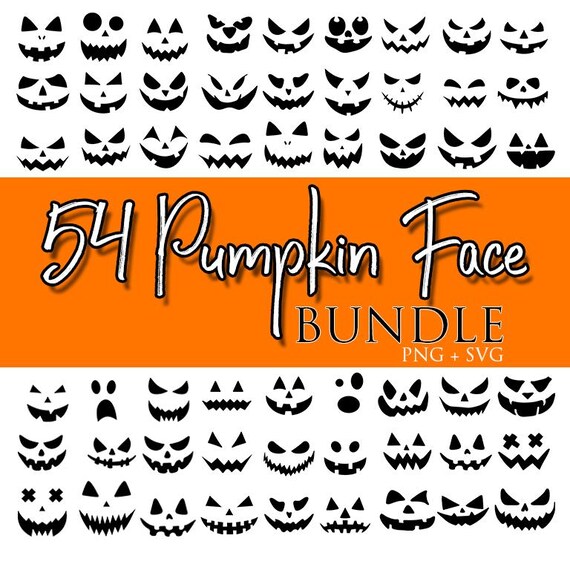 54 Pumpkin Face SVG Bundle, Pumpkin Face PNG Bundle, Pumpkin Face Clipart, Pumpkin Face SVG Cut Files for Cricut, Halloween Pumpkin Face Svg