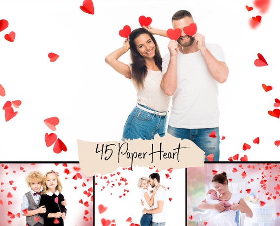 45 Red paper heart valentines day overlays