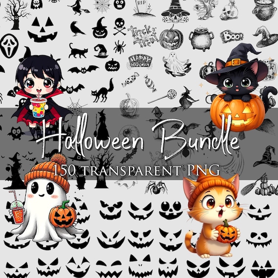 Halloween PNG Bundle: Ghost, Witch, Pumpkin Clip Art (Digital Download)