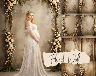 37 Wall Floral Backdrops, Digital Vintage Floral Overlays, Maternity Backdrops ,Studio Backdrops Overlays, JPG